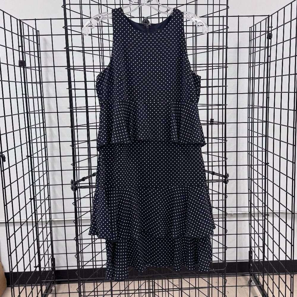 Ann Taylor Navy Polka Dot Sleeveless Ruffle Dress 100% Polyester Size 0 NWT